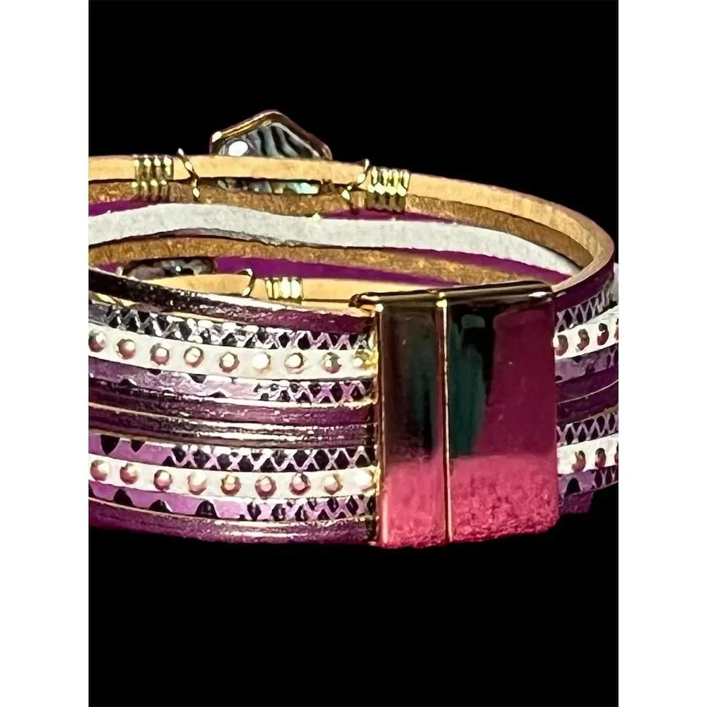 Boho Multi-Layer Leather Bracelet with Natural Stones & Gold Accents - Picture 7 of 13